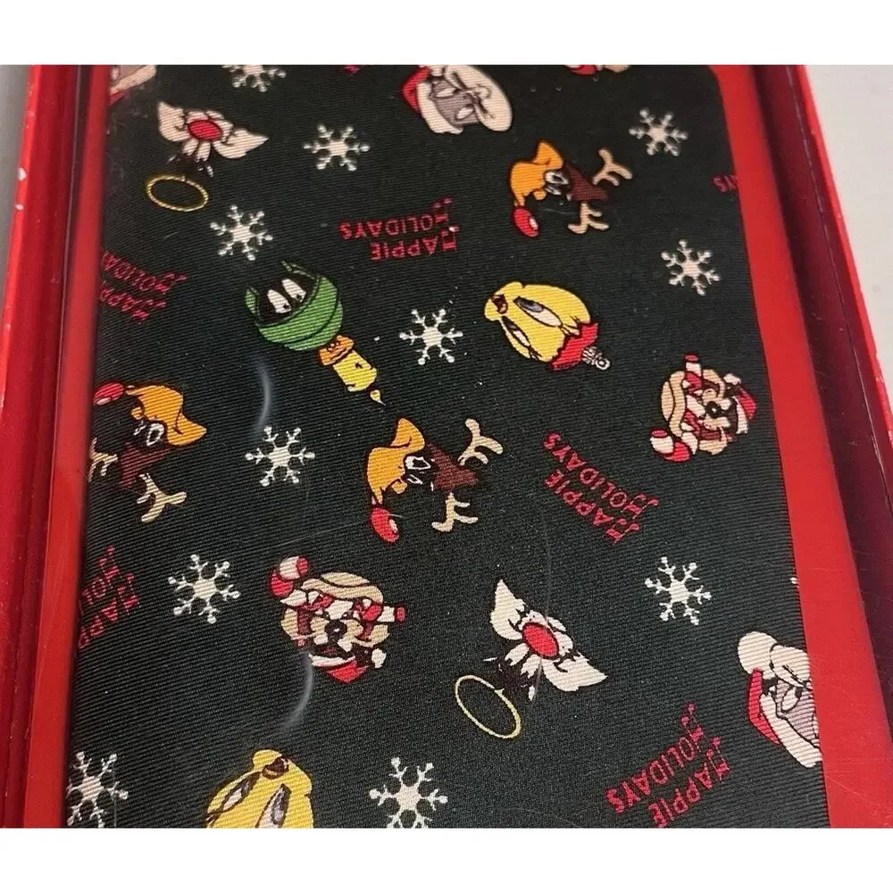 Vintage Looney Tunes Taz Christmas Tie Holiday Necktie Warner Bros Deadstock 90s